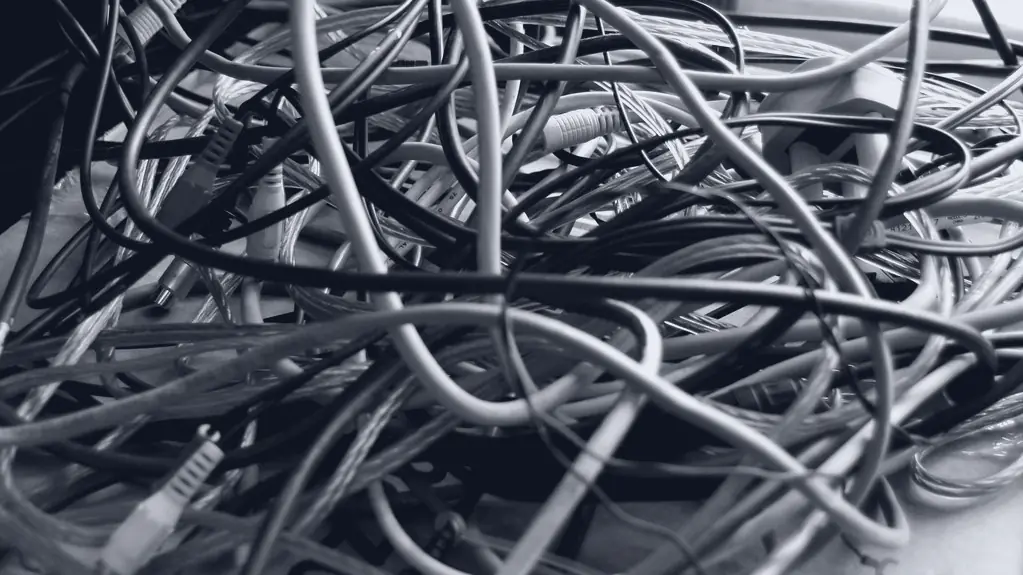 A heap of tangled network cables