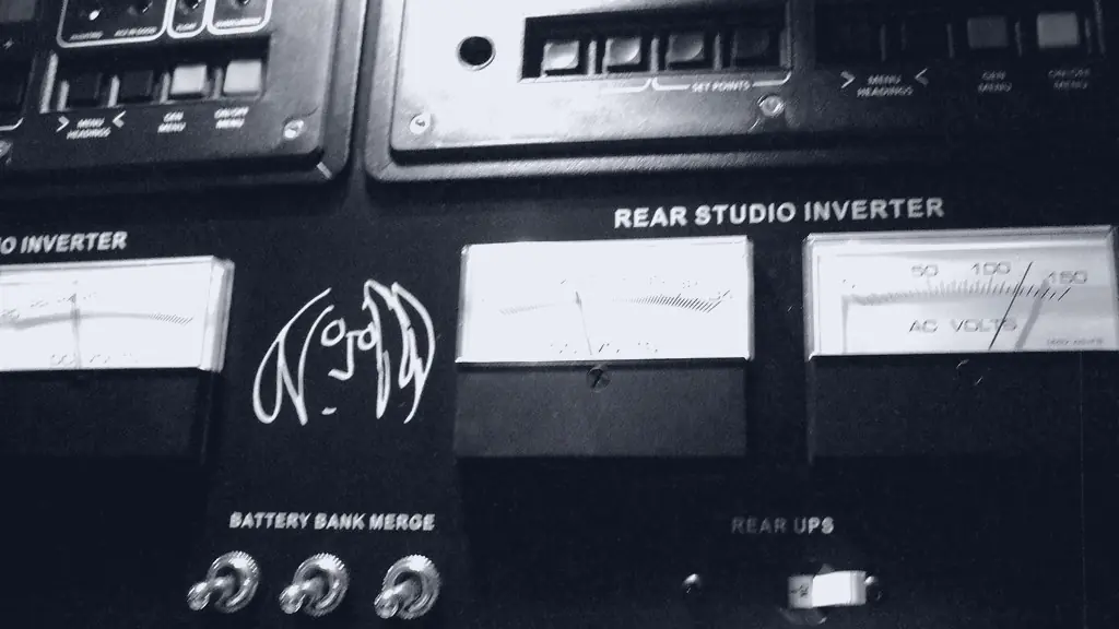 A control panel of analogue meters and switches